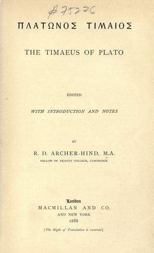 The Timaeus of Plato (1888, Macmillan)