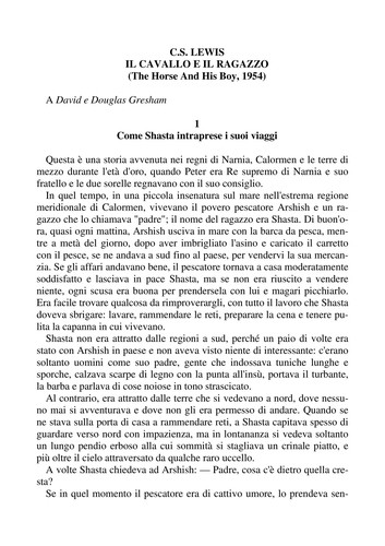 C. S. Lewis: Il cavallo e il ragazzo (Italian language, 2010, Mondadori)