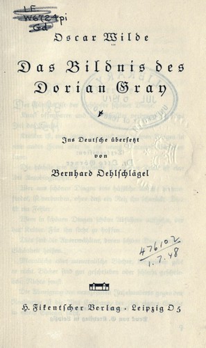 Oscar Wilde: Das Bildnis des Dorian Gray (German language, 1900, H. Fikentscher)