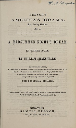 William Shakespeare: A midsummer-night's dream (1800, Samuel French)